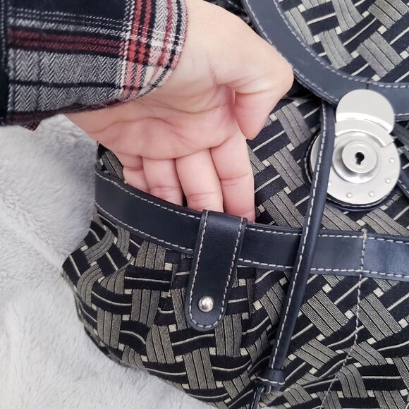 Vintage 90s Nine West Small Canvas Backpack Purse Black Gray - Picture 5 of 15